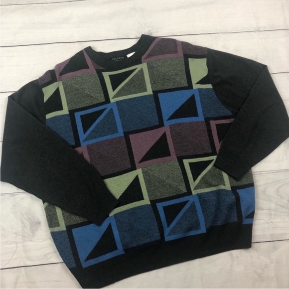 Vintage Slouchy Sweater Cellinni Sweatshirt SOFT Large Color Block Old School - Picture 3 of 10